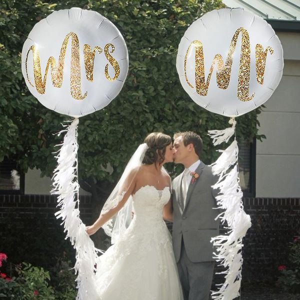 

18inch round white gold glitter print mr&mrs love foil balloons bride to be marriage wedding decor valentine's day supplies party decor