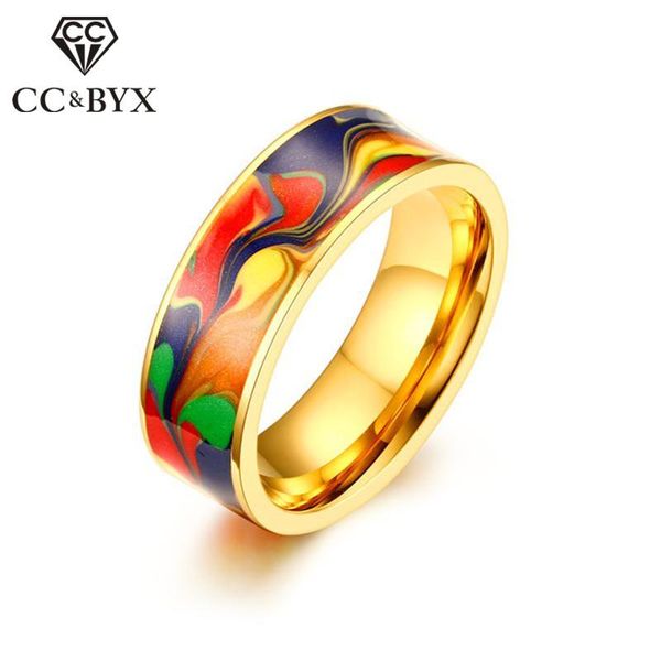 

wedding rings stainless steel men for women abstract oil painting ring anel drop glue fashion jewelry creative bijoux homme 1333a, Slivery;golden