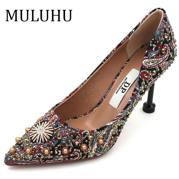 

dress shoes muluhu woman high heels spring thin pointed toe shallow single shoe metal rivet women's, Black