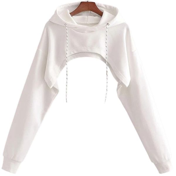 

women's hoodies & sweatshirts women solid color long sleeve drawstring cut out backless super short sweatshirt harajuku pullover crop t, Black