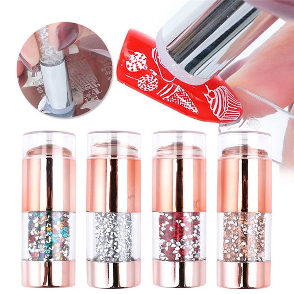 NAP015 Silikon Çift End Nail Art Stamper Kiti Fransız Çivi Damgalama Seti Gümrük Baskı Damga Tasarım Manikür Araçları Için