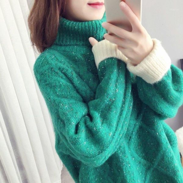 

no velvet/plus velvet turtleneck sweater women's autumn and winter thick loose student pullover knit bottoming shirt sweaters, White;black