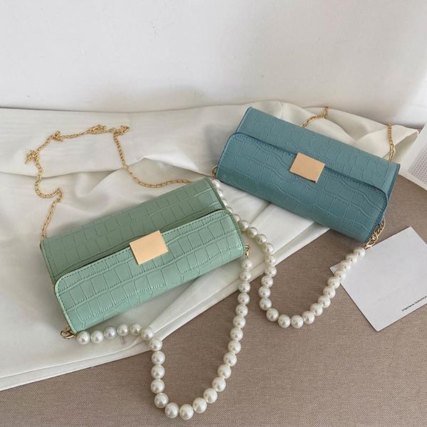 

deligate pure color alligator pattern pu leather shoulder bags crossbody messenger bag casual ladies chain mni pearl handbags cross body