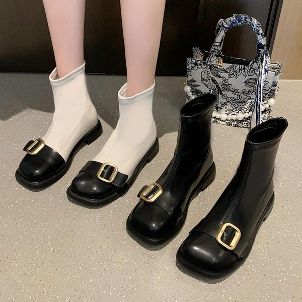 

boots fashion ankle short spring autumn round toe square heels shoes 2021 female korean style zipper ladies modern, Black