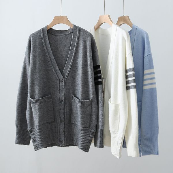

men's and women's autumn winter new tb college windnet red lazy wind loose thin leisure versatile knitted cardigan coat top, White;black