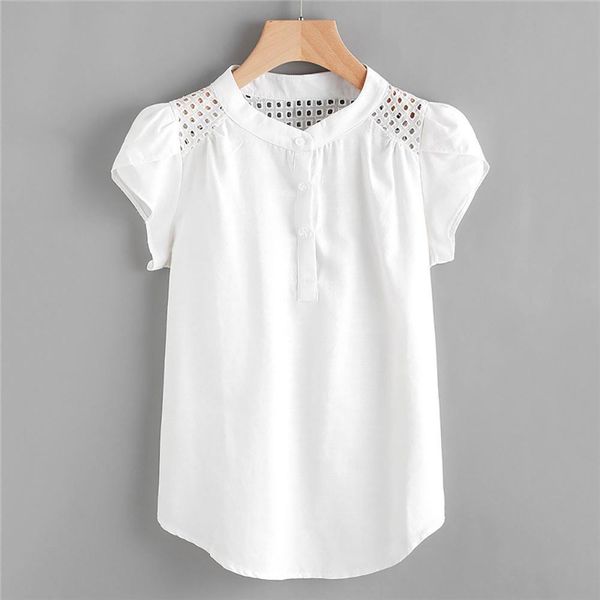 

white blouses women womens and o neck hollow out tee shirt short butterfly sleeve casual mujer 5.44