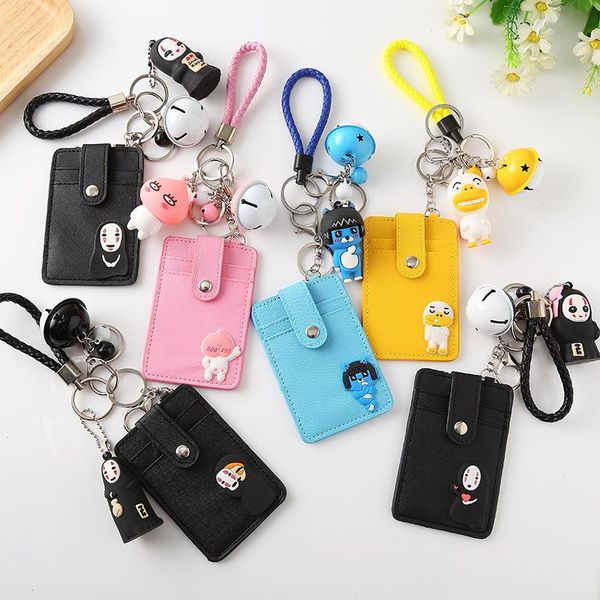 

card holders korea creative cartoon holder set with bell lanyard, Brown;gray