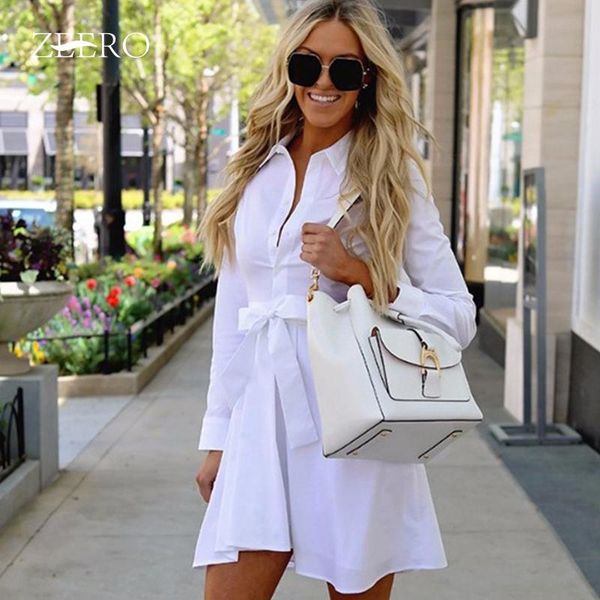 

spring autumn women casual lapel single-breasted loose shirt mini dress female long sleeve belts pleated white dresses korean, Black;gray