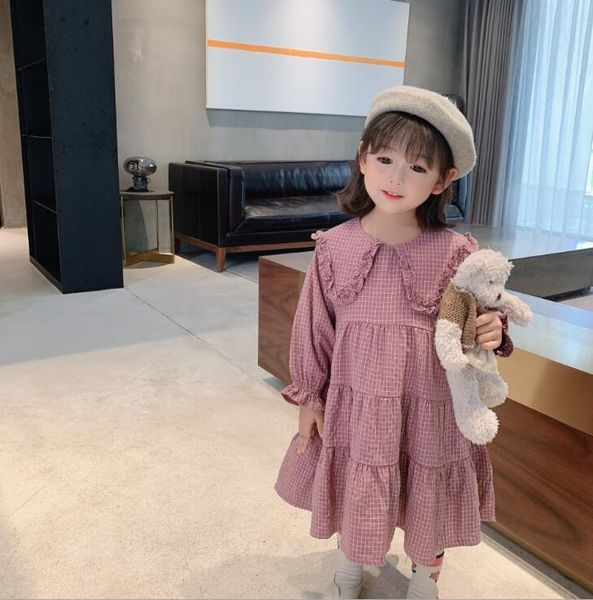 

girl's dresses 2021 korea style girls plaid dress fashion full sleeve winter 2-8 years wd579, Red;yellow