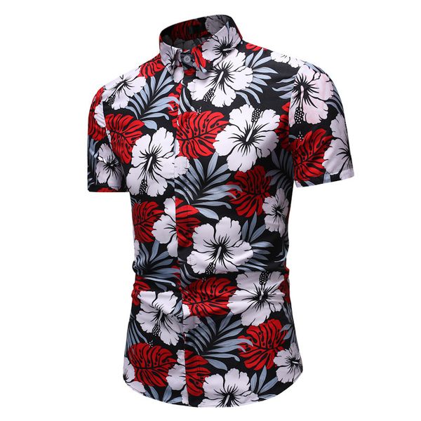 

men's shirts 2021 ummer fahion caual hort leeve floral hz37, White;black