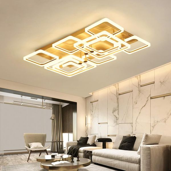 

gold blue big square indoor ceiling lamp modern simple living room bedroom dining study surface mounted led lights
