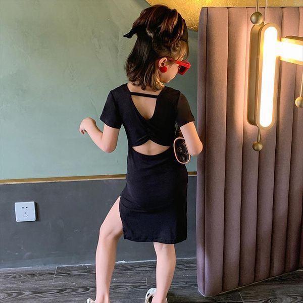 

summer arrival girls fashion girl dress backless kids korean design black, Red;yellow