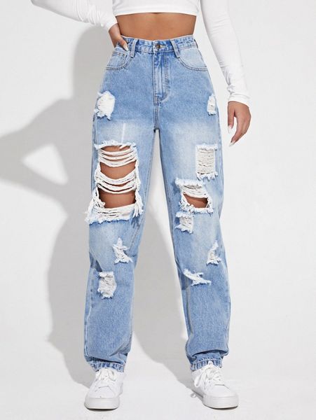 

high waisted ripped light wash jeans d9ov#, Blue