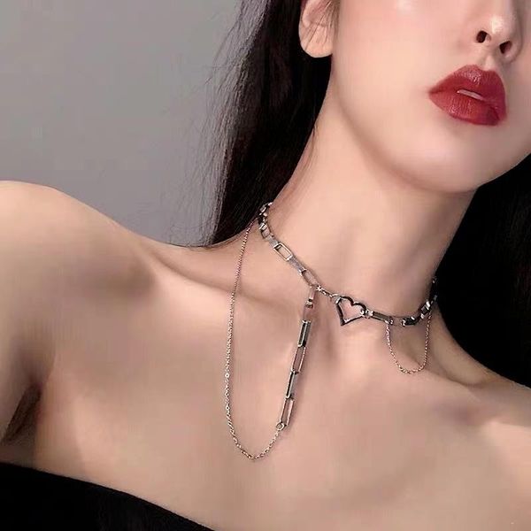 

chains retro punk european and american love pendant metallic texture exaggerated thick chain hip hop fan necklace, Silver