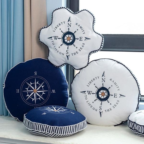 

cushion/decorative pillow mediterranean embroidered compass anchor cushion children room bedroom sofa window round furnishing decor