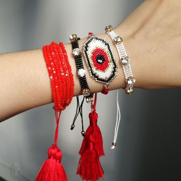 

charm bracelets shinusboho 4pcs/set miyuki eye pulseras bracelet men statement lucky red jewelry fashion crystal cz bead for women, Golden;silver