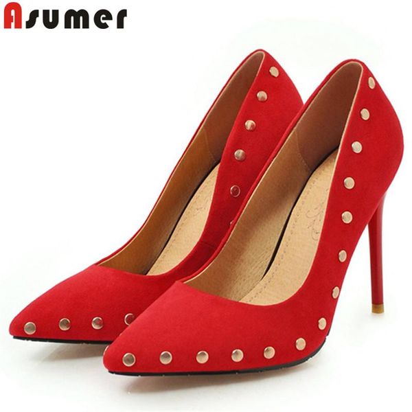 

plus size 33-46 fashion spring autumn shoes woman pointed toe shallow pumps women rivet prom wedding dress, Black