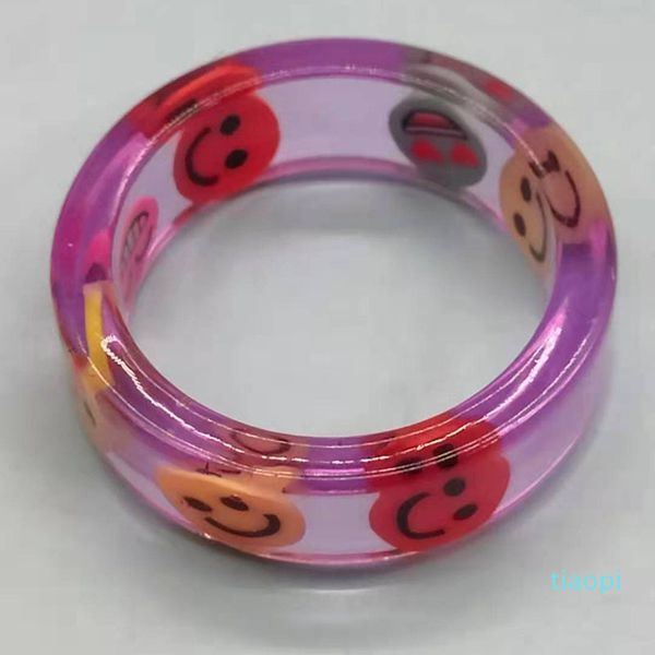 

korean colorful crystal smiley face ring cute cartoon smile transparent resin rings for women jewelry, Golden;silver