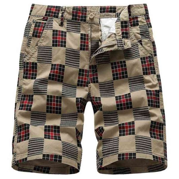 

summer shorts men100% cotton casual men bermuda masculina male straight plaid zipper pants breeches tactica 210712, White;black