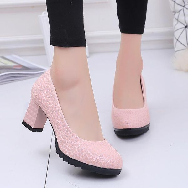 

dress shoes elegant thick high heels pumps women vogue solid color pu leather party wedding woman shallow mouth femalechic, Black