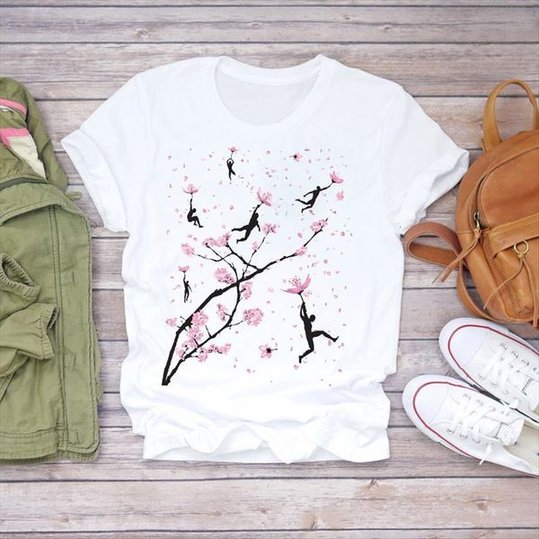 

floral flower cute cartoon fashion womens t shirts print clothes ladies graphic female tee, White