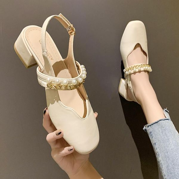 

sandals fashion womens shoes 2021 female sandal clear heels buckle all-match med luxury girls pearl closed strap summer comfort beig, Black