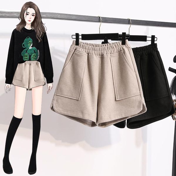 

women's shorts black cloth winter plus large size oversize korean style fashion autumn clothing 2021 casual high waist female, White;black