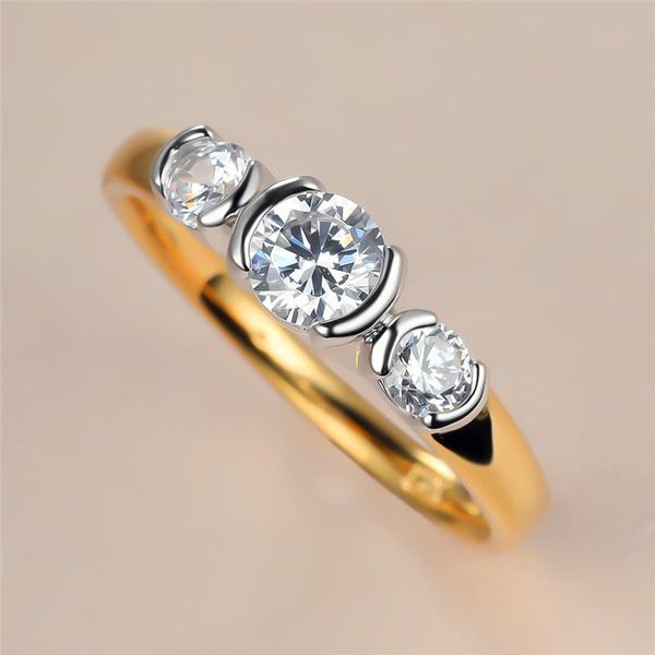 

Luxury Female White Crystal Stone Ring Charm Gold Silver Color Engagement Vintage Bride Round Wedding Rings For Women, Slivery;golden