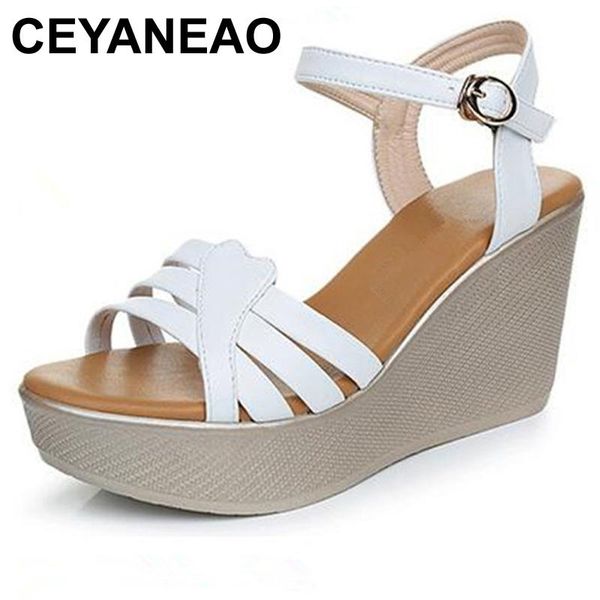 

sandals summer shoes woman 2021 open toe platform wedges cow leather women sandalse1879, Black