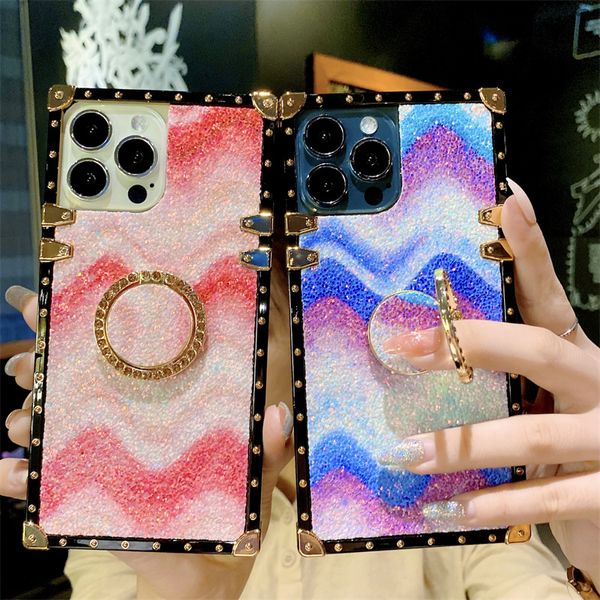 Luxo bling quadrado arco-íris onda glitter casos para iphone 12 pro max xsmax x xr shinning partículas redondas tampa IP 13 mini 11 promax 7 mais 8 6s caso