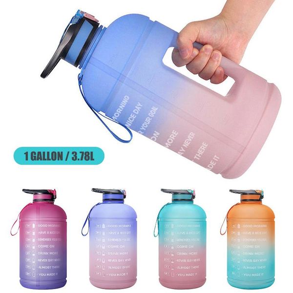 

water bottle 1 gallon with time marker bpa 3.78l sports straw for office gym fitness camping cycling