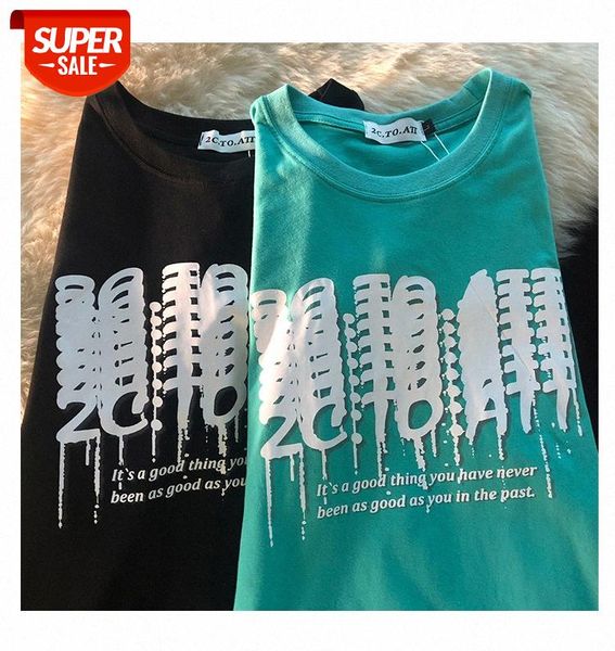 

japanese retro dissolving letter printing round neck short-sleeved t-shirt women loose couple tide #lf5h, White