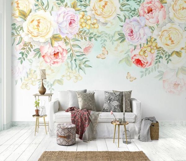 

wallpapers bacal modern rose flowers watercolor hand-painted murals wallpaper living room pastoral background wall painting 3d paper