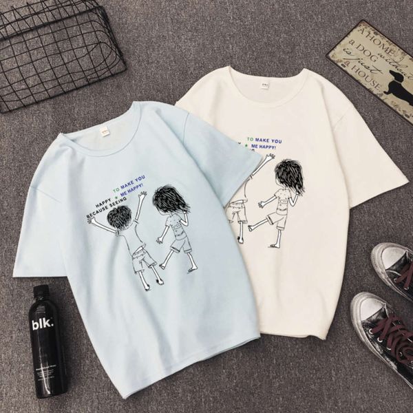 

women's t-shirt couple's summer white short half sleeve fashion korean loose black tp8o