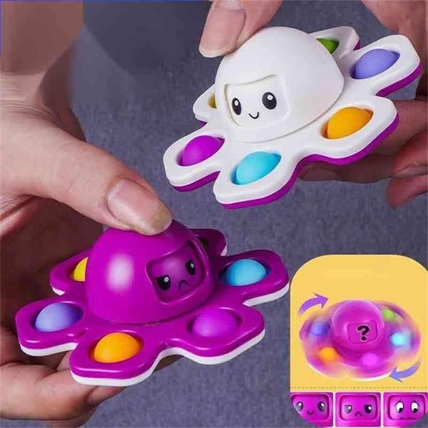 Fidget Toys spinner Flip Face Changing Push Toy Bubble Portachiavi in silicone Punta delle dita Gyro Decompressione Gioco creativo Ansia sensoriale Antistress