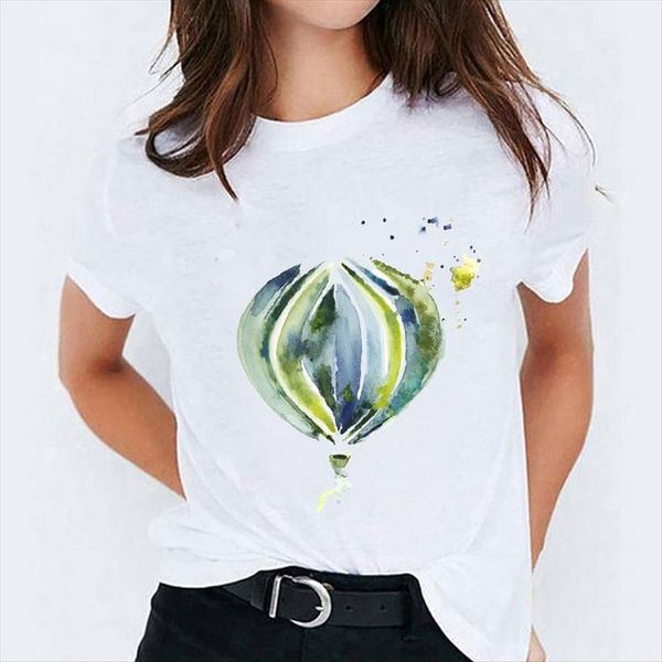 

watercolor balloon clothing summer autumn womens print graphic female tee, White