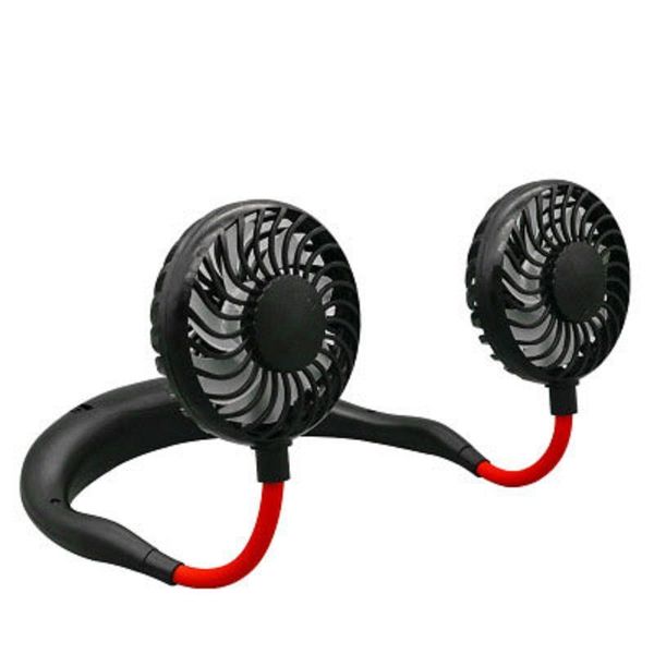 

electric fans hands-neck strap suspension usb rechargeable 3 wind speed adjustment dual fan mini air cooler summer 2000ma