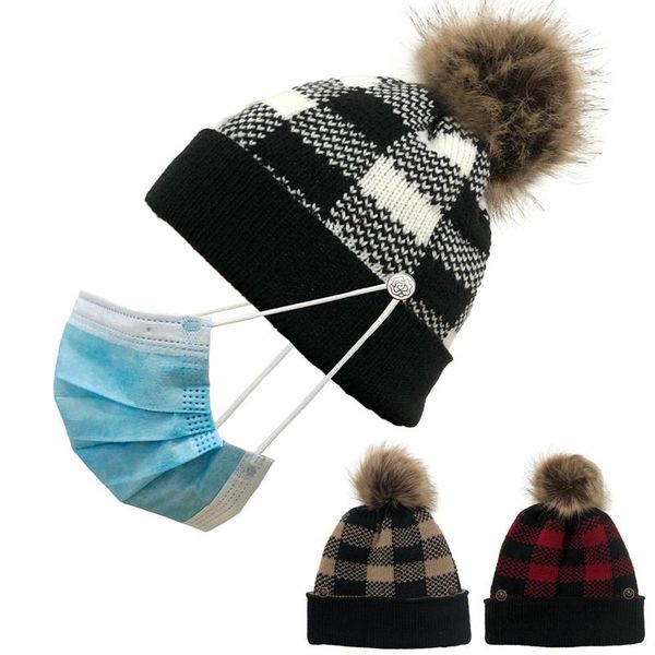 

beanie/skull caps 2021 winter warm women ladies hats and jacquard plaid elastic knitted hat cap can hang mask buttons skullies beanies, Blue;gray