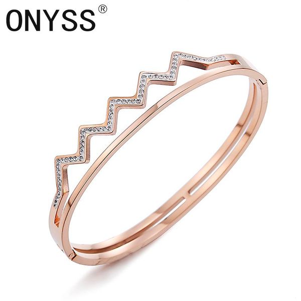 

fashion rose gold plated wave pattern letter v women's bangles bangle, Black