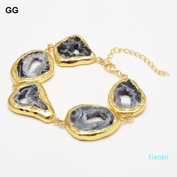 

jewelry natural black agate with gold color plated quartz agates chain bracelet vintage for women beaded, strands