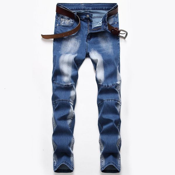 

men's casual washed color jeans fashion slim fitting streetwear hip hop skinny demin pants plus sizes, Blue