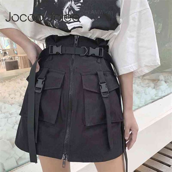 

vintage hip hop women summer tooling korean harajuku a-line skirt high waist loose chic short skirts 210416, Black