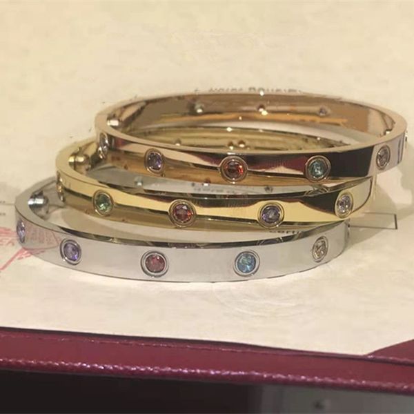 

multicolor diamond bangles women men titanium bracelets love gold silver rose nail bracelet jewelry with steel screw screwdriver box, Black
