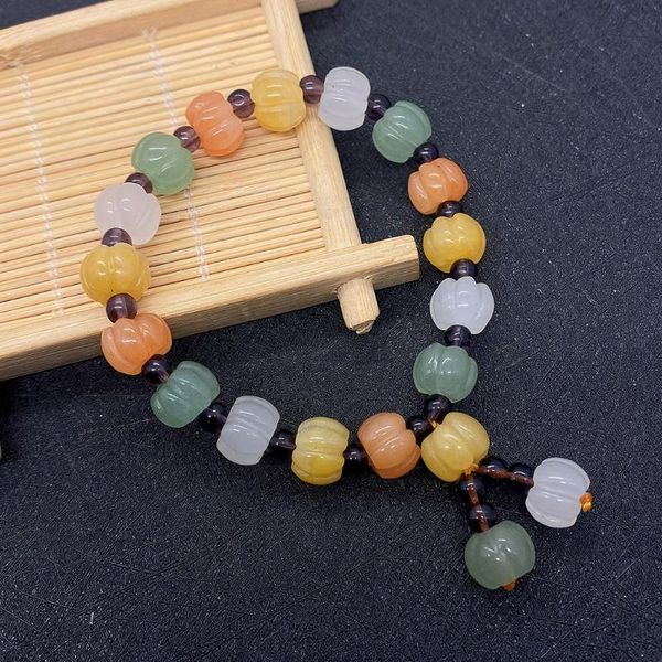 

beaded, strands 1 strand natural semi-precious stone pumpkin bracelets 12mm mixed color beads wholesale crafts diy charm accessories gifts, Black