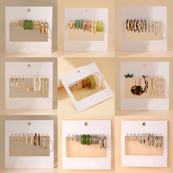 

hoop & huggie 17km bohemian acrylic earrings set for women girls fashion gold metal butterfly chain circle gifts jewelry, Golden;silver