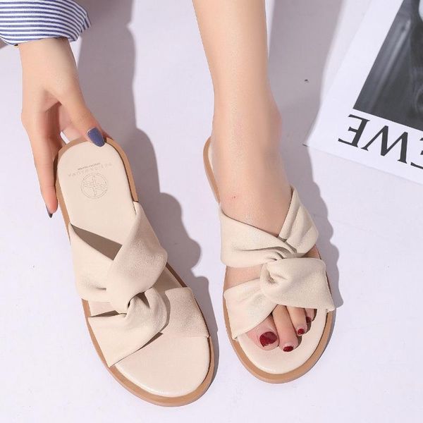 

slippers 2021 summer korean cross band ladies women shoes simple open toe flats slides hollow soft bottom flip flops zapatos, Black