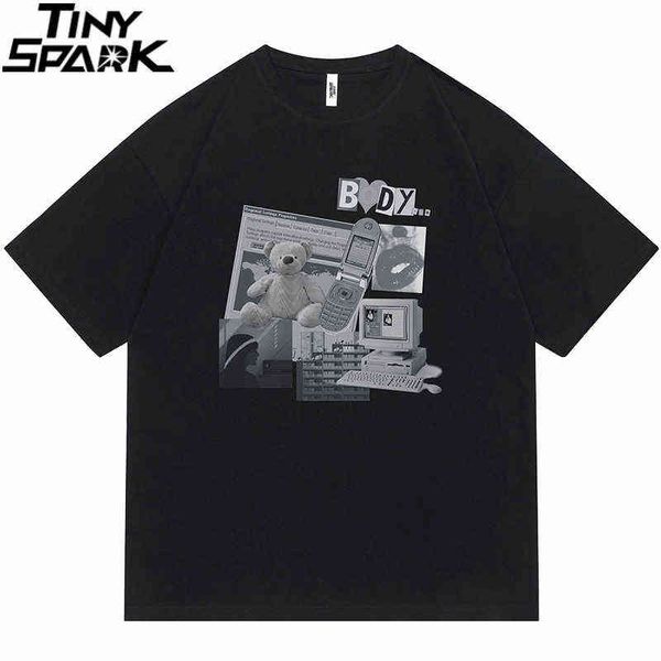 Hip Hop Streetwear Tshirt Медведь компьютерный мобильный телефон футболка Harajuku хлопок повседневная футболка 2022 мужчин с коротким рукавом Tees Tees H1204