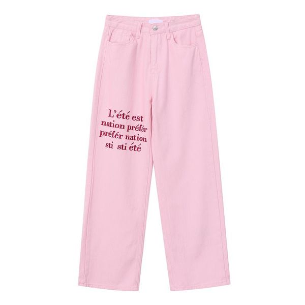 

women's jeans women streetwear high waist femme denim trouser vintage pink baggy casual fashion straight long pants 2021 spring, Blue