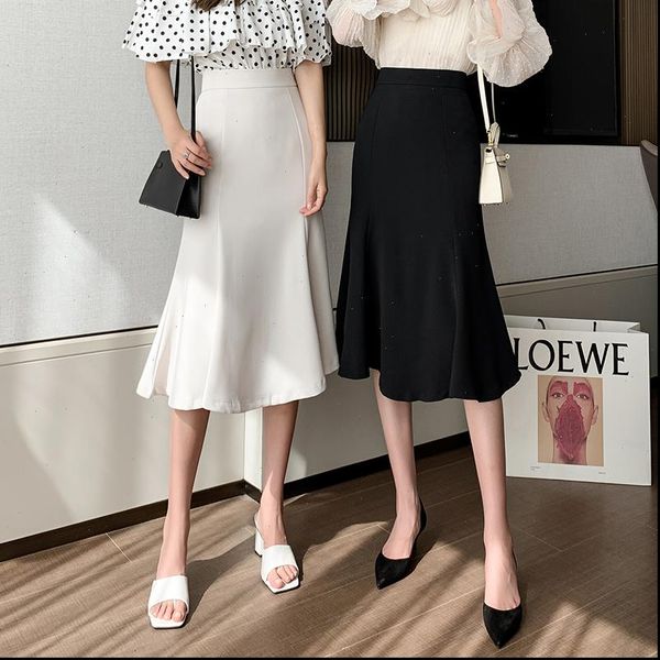 

elegant trumpet mermaid high waist women skirt offcie midi, Black