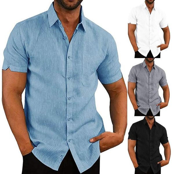 

mens linen blouse short sleeve baggy buttons summer solid comfortable pure cotton and casual loose holiday shirts tee men's, White;black